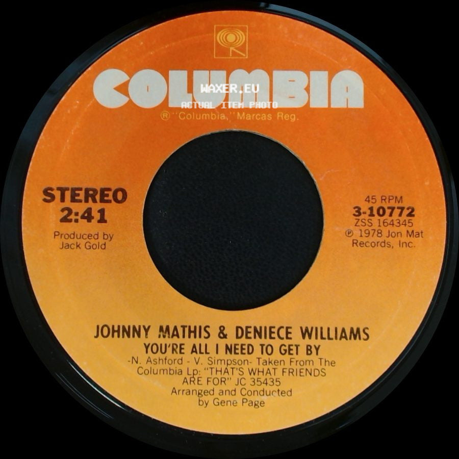 Johnny Mathis & Deniece Williams - You're A Special Part Of My Life / You're All I Need To Get By side B