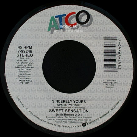 Sweet Sensation / Sweet Sensation (With Romeo J.D.) - Sincerely Yours Spanish Version / Sincerely Yours side A
