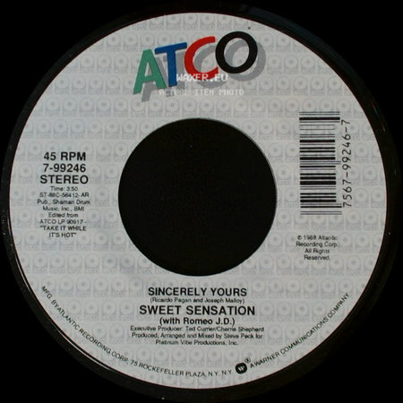 Sweet Sensation / Sweet Sensation (With Romeo J.D.) - Sincerely Yours Spanish Version / Sincerely Yours side B