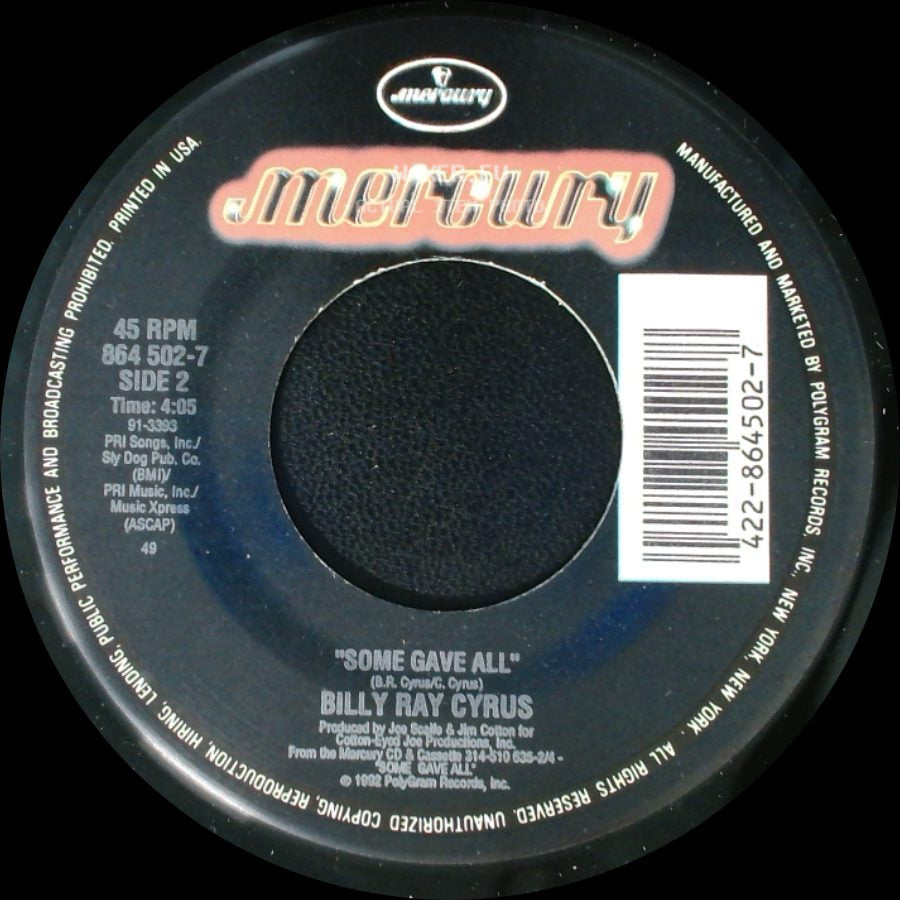 Billy Ray Cyrus - Wher'm I Gonna Live? / Some Gave All side B