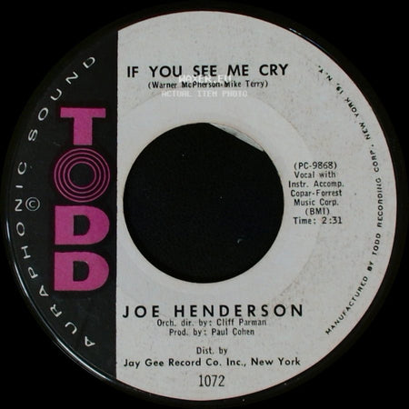 Joe Henderson / Anderson - If You See Me Cry / Snap Your Fingers side A