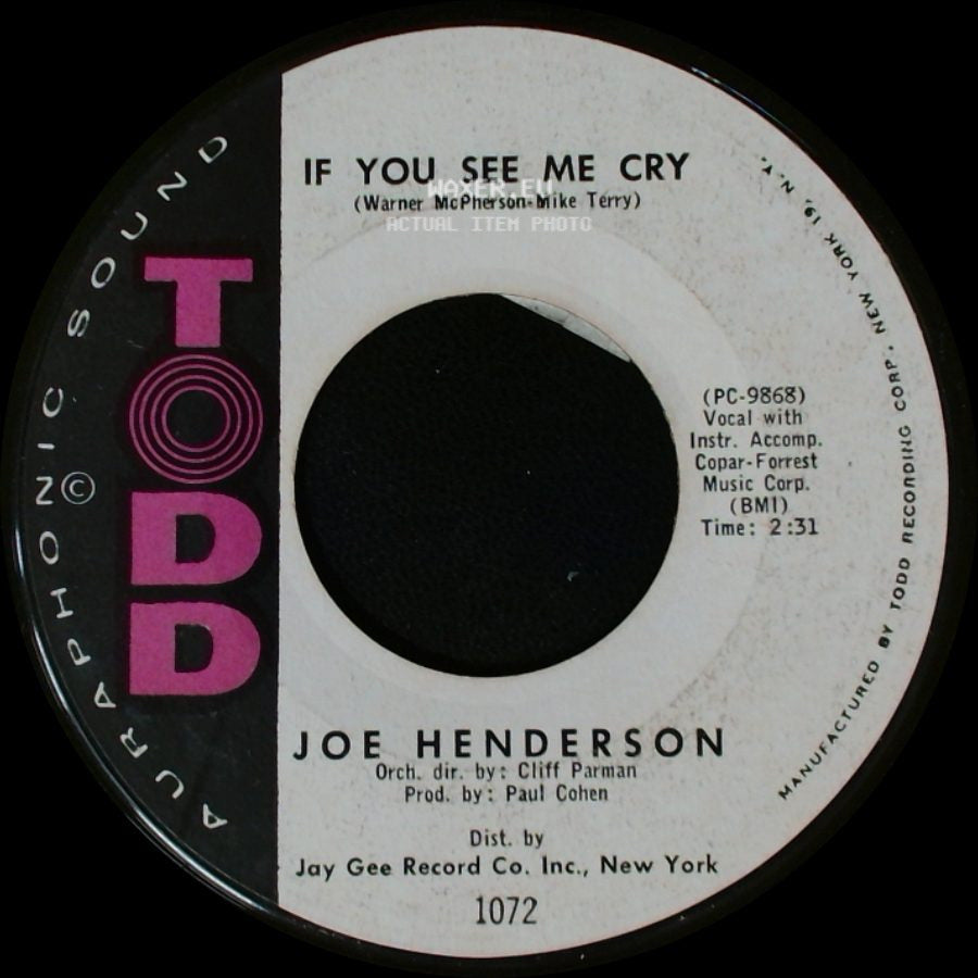 Joe Henderson / Anderson - If You See Me Cry / Snap Your Fingers side A