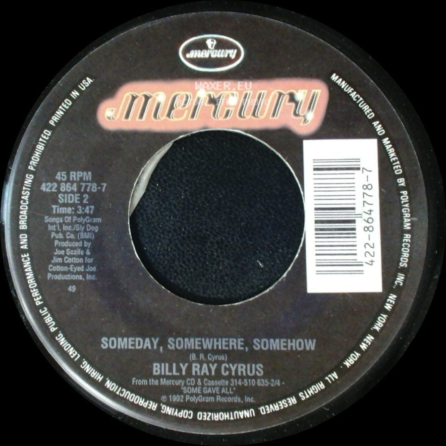 Billy Ray Cyrus - She's Not Cryin' Anymore / Someday, Somewhere, Somehow side B