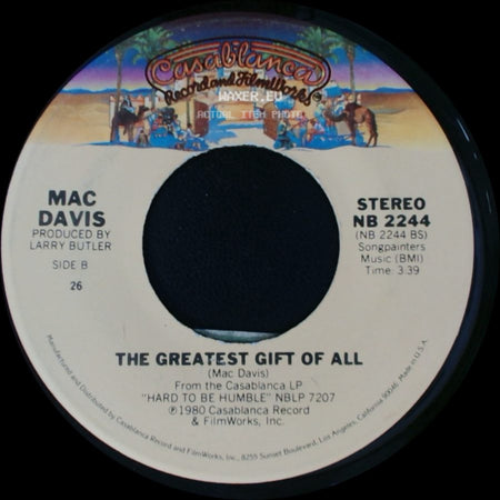 Mac Davis - It's Hard To Be Humble / The Greatest Gift Of All side B