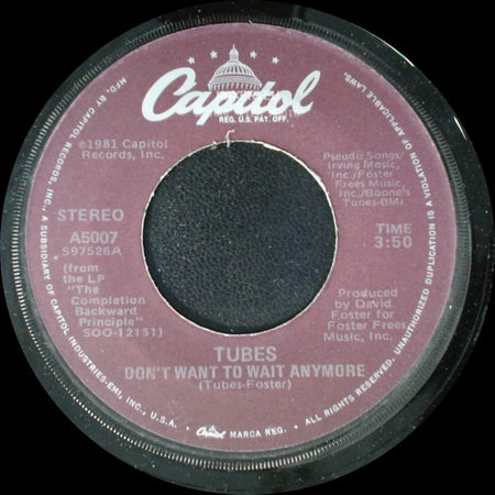 Tubes - Think About Me / Don't Want To Wait Anymore side B