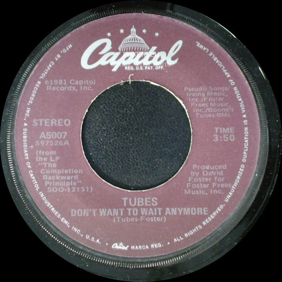 Tubes - Think About Me / Don't Want To Wait Anymore side B