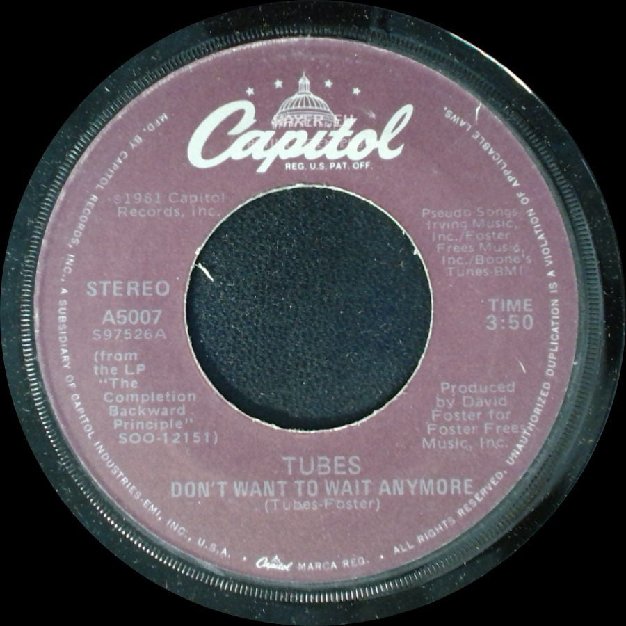 Tubes - Think About Me / Don't Want To Wait Anymore side B