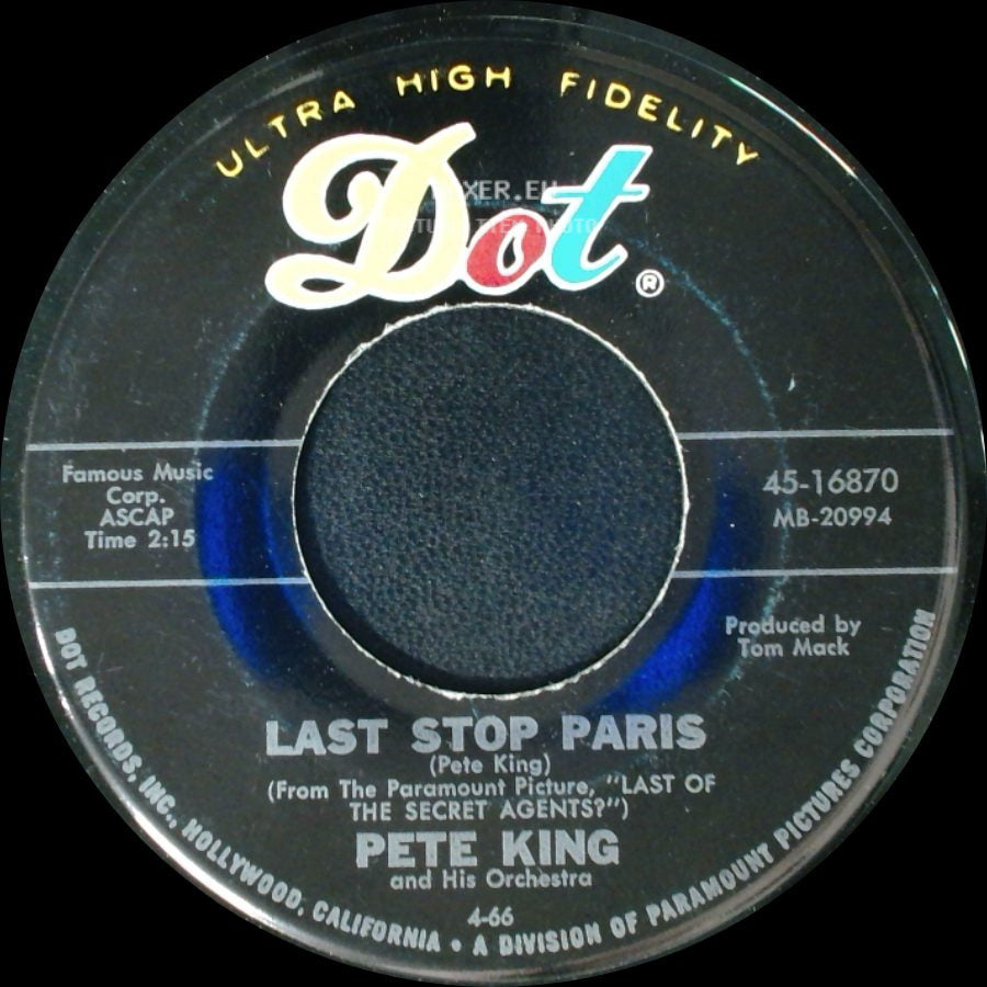 Pete King And His Orchestra - The Height Of The Spy Season / Last Stop Paris side B