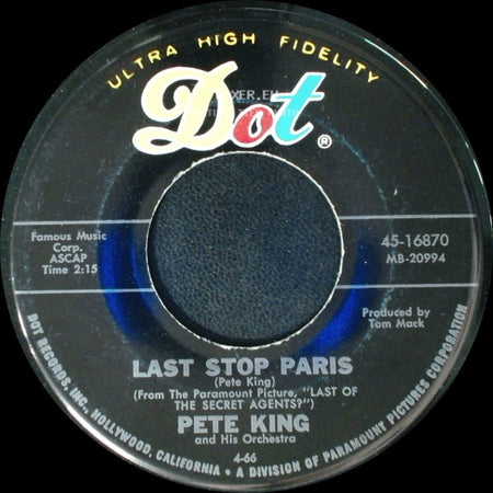 Pete King And His Orchestra - The Height Of The Spy Season / Last Stop Paris side B