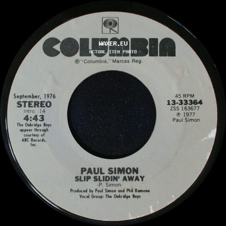 Paul Simon - Stranded In A Limousine / Slip Slidin' Away side B
