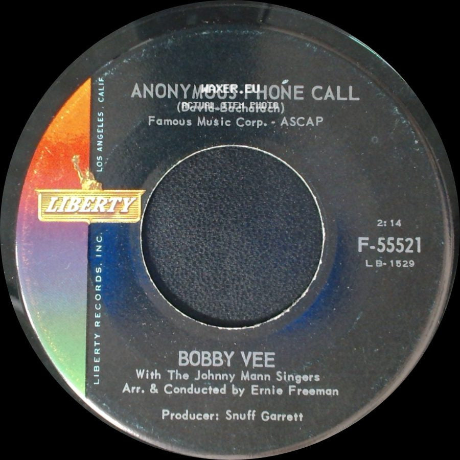 Bobby Vee - The Night Has A Thousand Eyes / Anonymous Phone Call side B