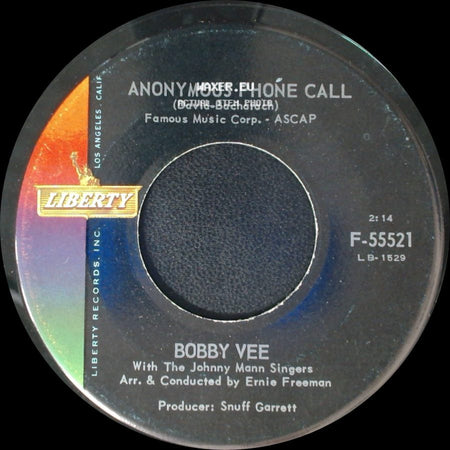 Bobby Vee - The Night Has A Thousand Eyes / Anonymous Phone Call side B