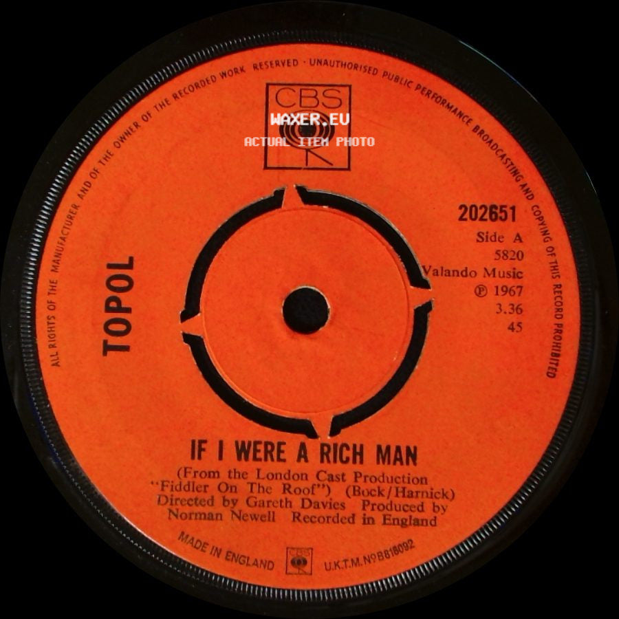 Topol / Orchestra & Chorus Directed By Gareth Davies - If I Were A Rich Man / Bottle Dance side A