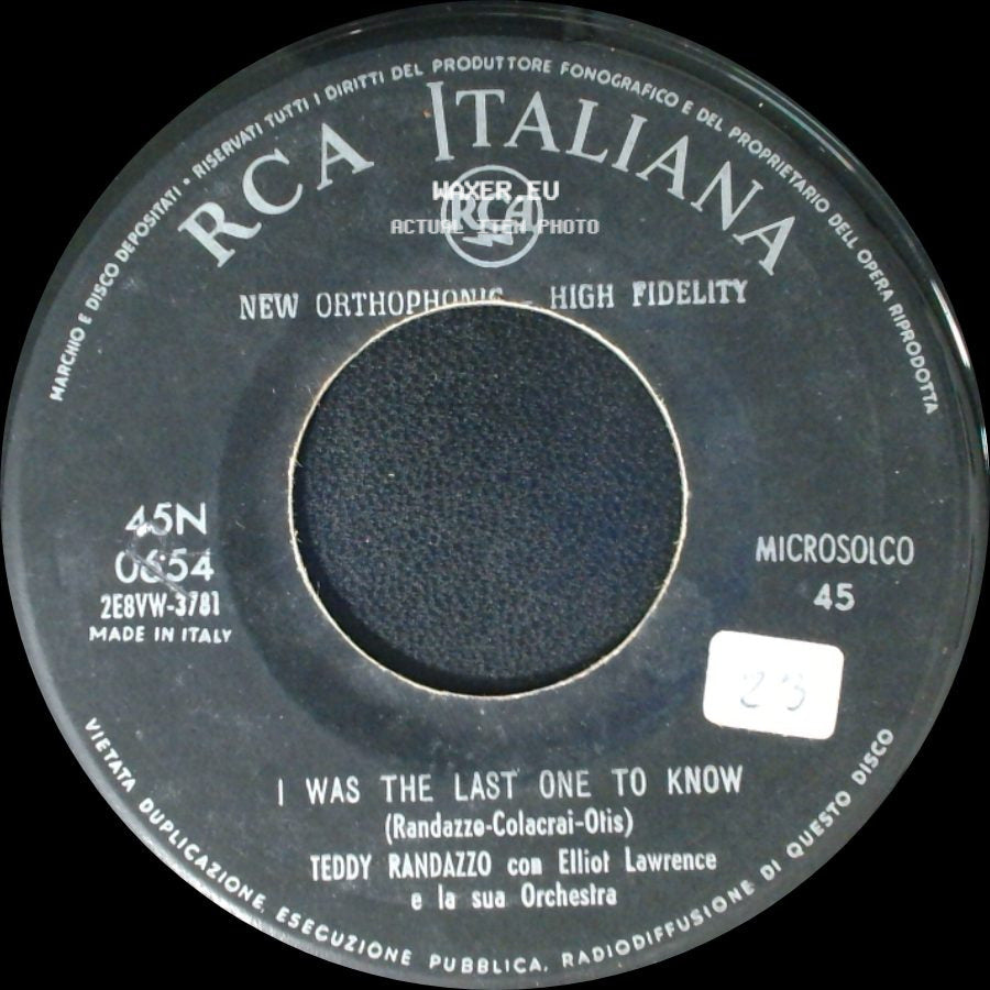 Teddy Randazzo / Teddy Randazzo Con Elliot Lawrence E La Sua Orchestra - Kiddio / I Was The Last One To Know side B