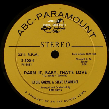 Eydie Gorme & Steve Lawrence - Darn It, Baby, That's Love / Together (Wherever We Go) side A