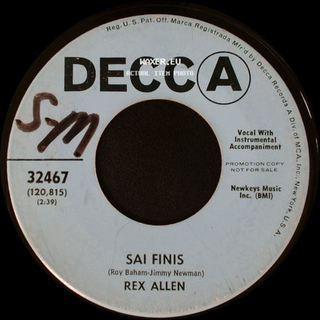Rex Allen - It Happens Over And Over Again / Sai Finis side B
