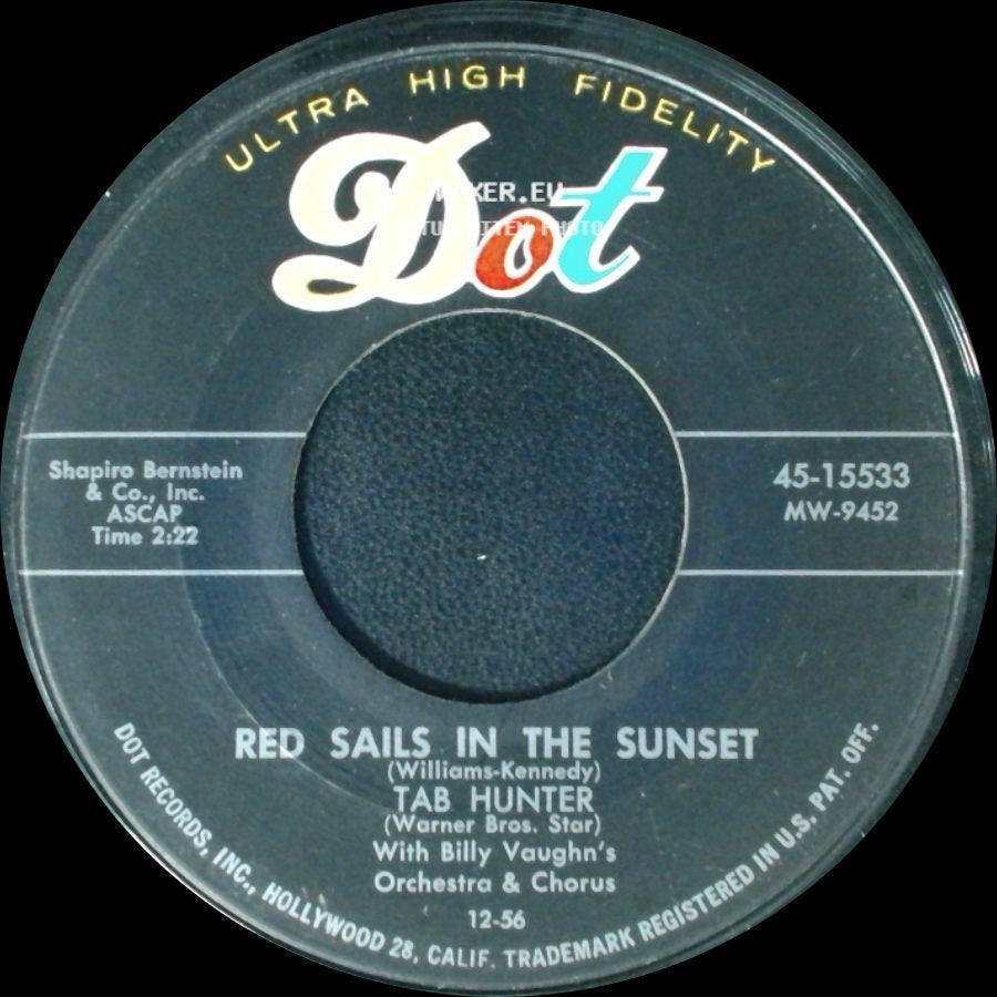 Tab Hunter - Young Love / Red Sails In The Sunset side B