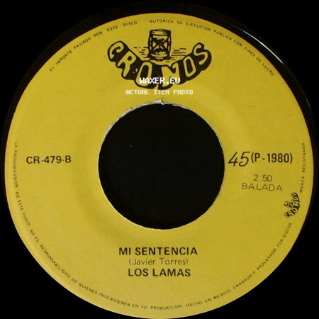 Los Lamas - Gotitas De Tristeza / Mi Sentencia side B