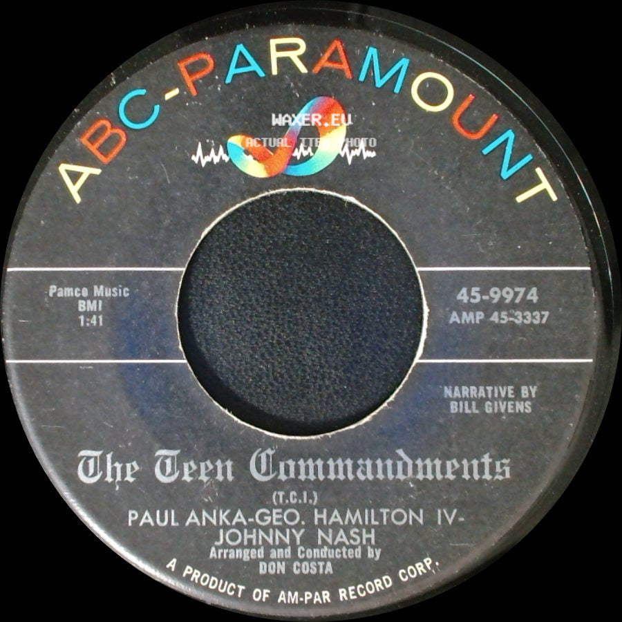 Don Costa's Orchestra And Chorus / Paul Anka - Geo. Hamilton Iv - Johnny Nash - If You Learn To Pray / The Teen Commandments side B
