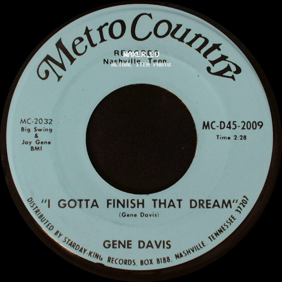 Gene Davis - I Need Help / I Gotta Finish That Dream side B