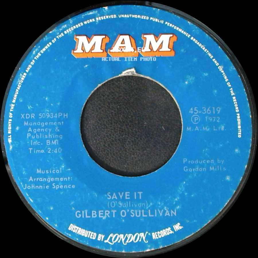 Gilbert O'sullivan - Save It / Alone Again (Naturally) side A