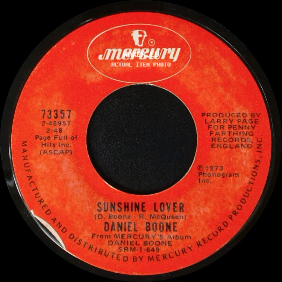 Daniel Boone - Crying / Sunshine Lover side B