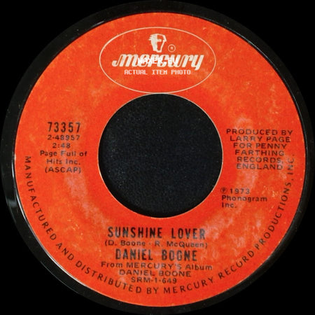 Daniel Boone - Crying / Sunshine Lover side B