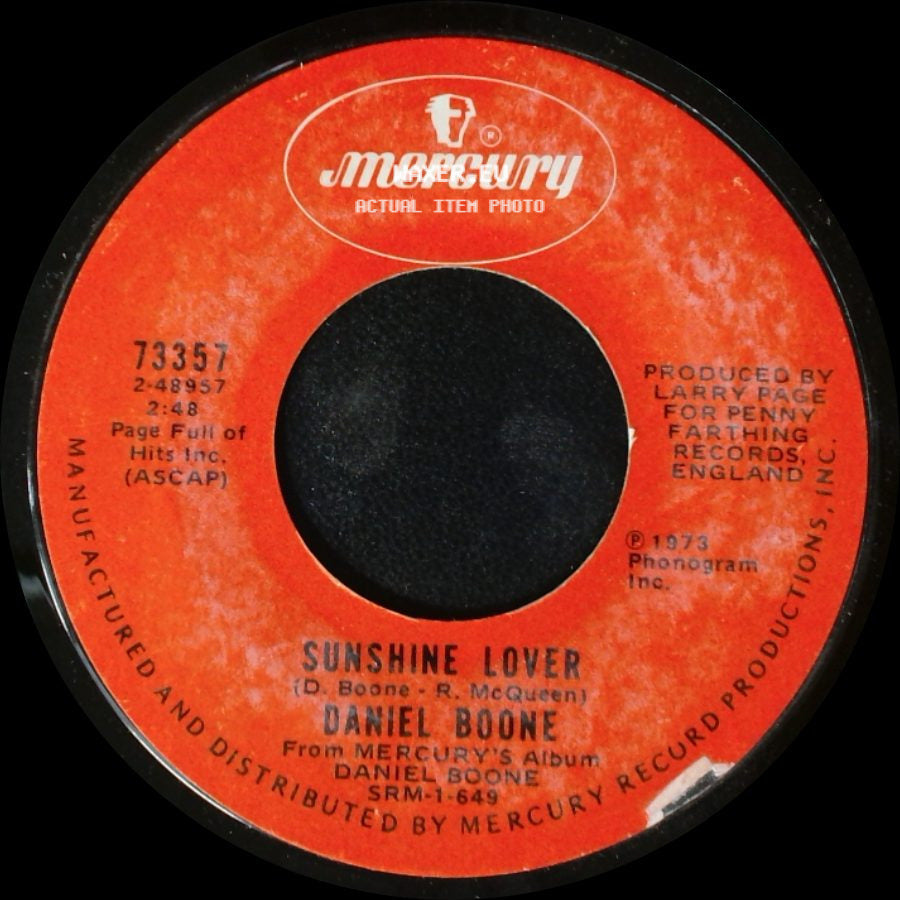 Daniel Boone - Crying / Sunshine Lover side B