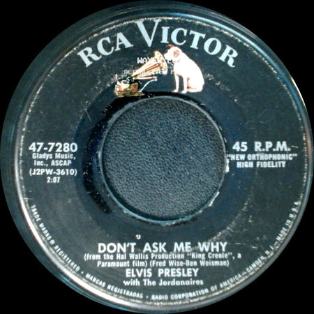 Elvis Presley With The Jordanaires - Hard Headed Woman / Don't Ask Me Why side B
