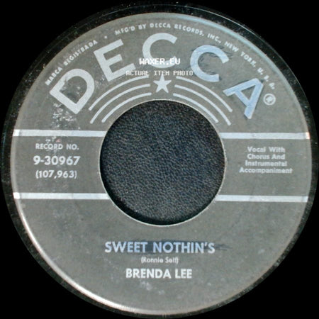 Brenda Lee - Weep No More My Baby / Sweet Nothin's side B