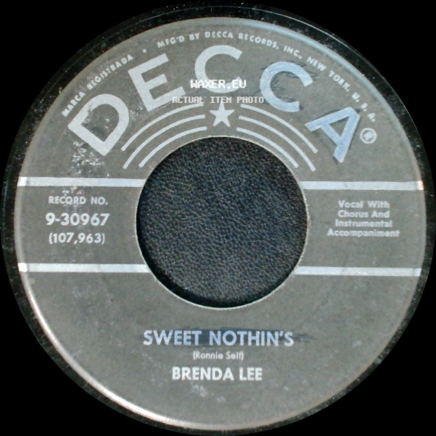 Brenda Lee - Weep No More My Baby / Sweet Nothin's side B