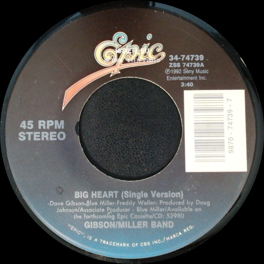 Gibson/Miller Band - Big Heart (Single Version) / Big Heart (Turbo Twang Extended Dance Mix) side A