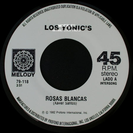 Los Yonic's - Rosas Blancas / Maricela side A