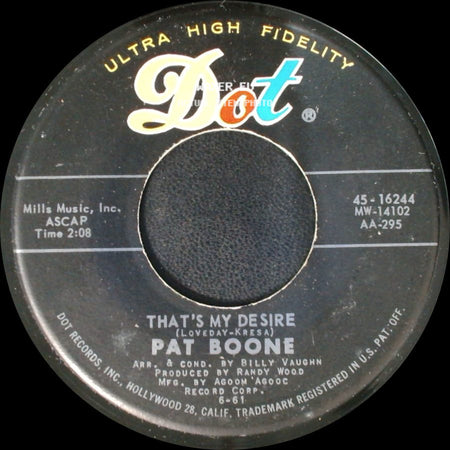 Pat Boone - That's My Desire / Big Cold Wind side A