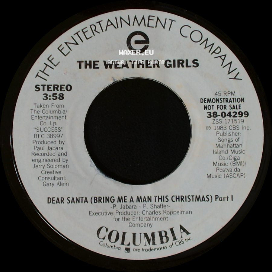 The Weather Girls - Dear Santa (Bring Me A Man This Christmas) Part I / Dear Santa (Bring Me A Man This Christmas) Part I side B