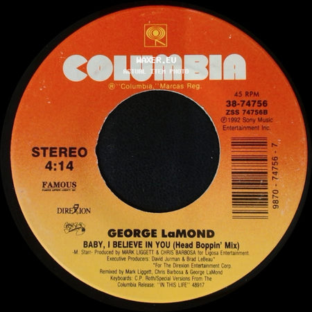 George Lamond - Baby, I Believe In You (Single Version) / Baby, I Believe In You (Head Boppin' Mix) side B