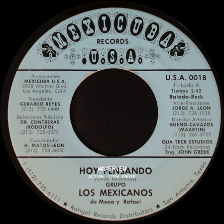 Grupo Los Mexicanos De Mona Y Rafael / Conjunto Los Mexicanos De Mona Y Rafael - Hoy Pensando / Cumbia Del Mexico Lindo side A