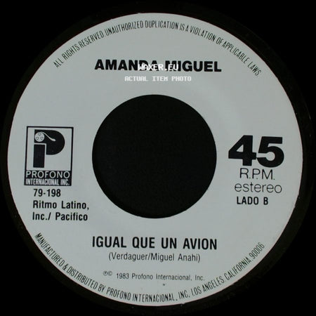 Amanda Miguel - Cosquillas En El Pecho / Igual Que Un Avion side B