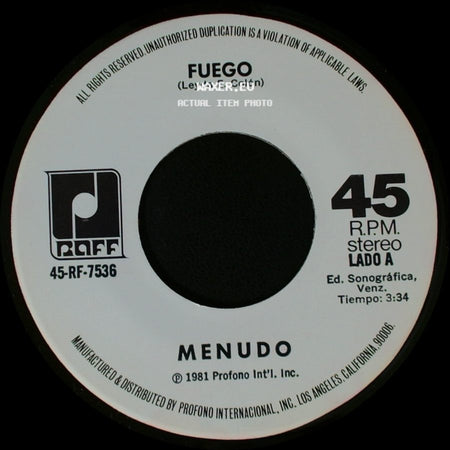 Menudo - Fuego / Llegaste Tu side A