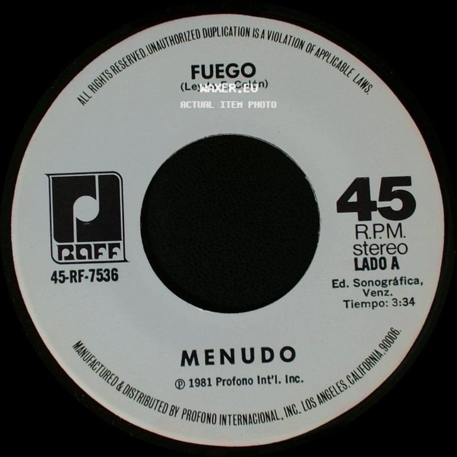 Menudo - Fuego / Llegaste Tu side A