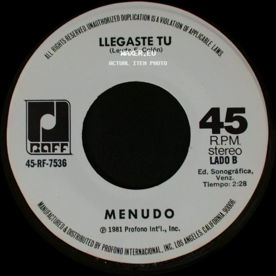 Menudo - Fuego / Llegaste Tu side B