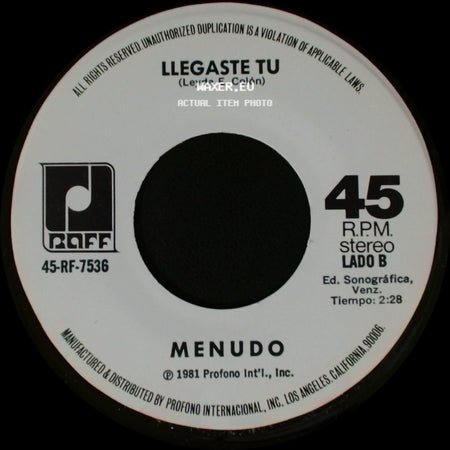 Menudo - Fuego / Llegaste Tu side B