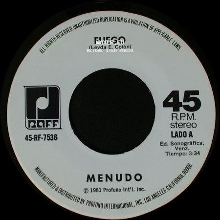 Menudo - Fuego / Llegaste Tu side A