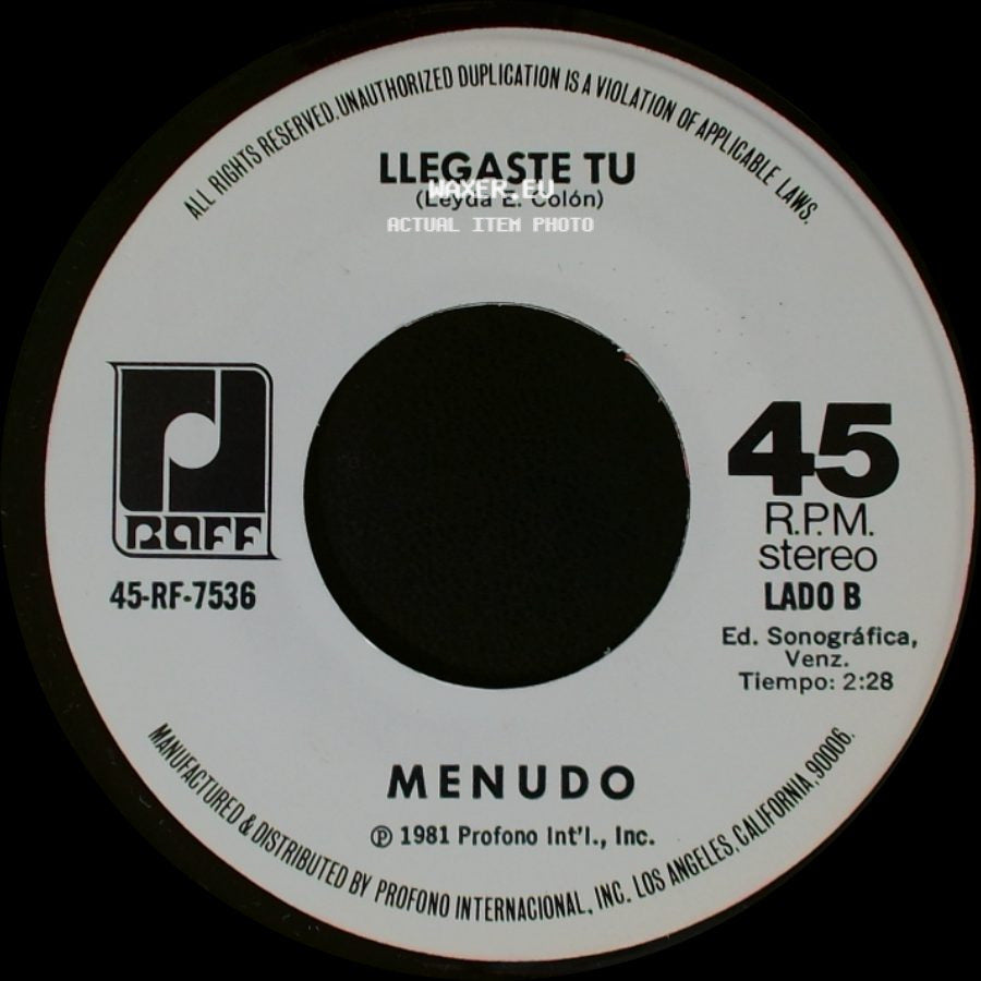 Menudo - Fuego / Llegaste Tu side B