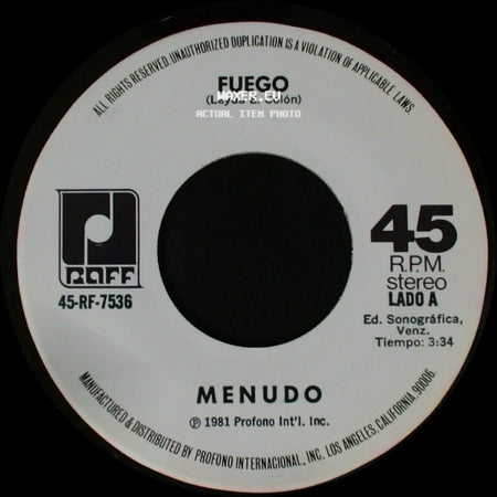 Menudo - Fuego / Llegaste Tu side A