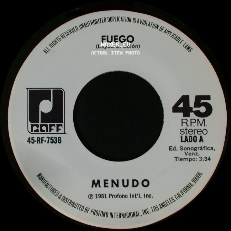 Menudo - Fuego / Llegaste Tu side A