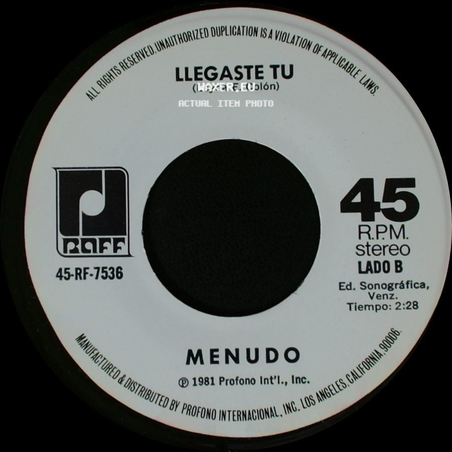 Menudo - Fuego / Llegaste Tu side B