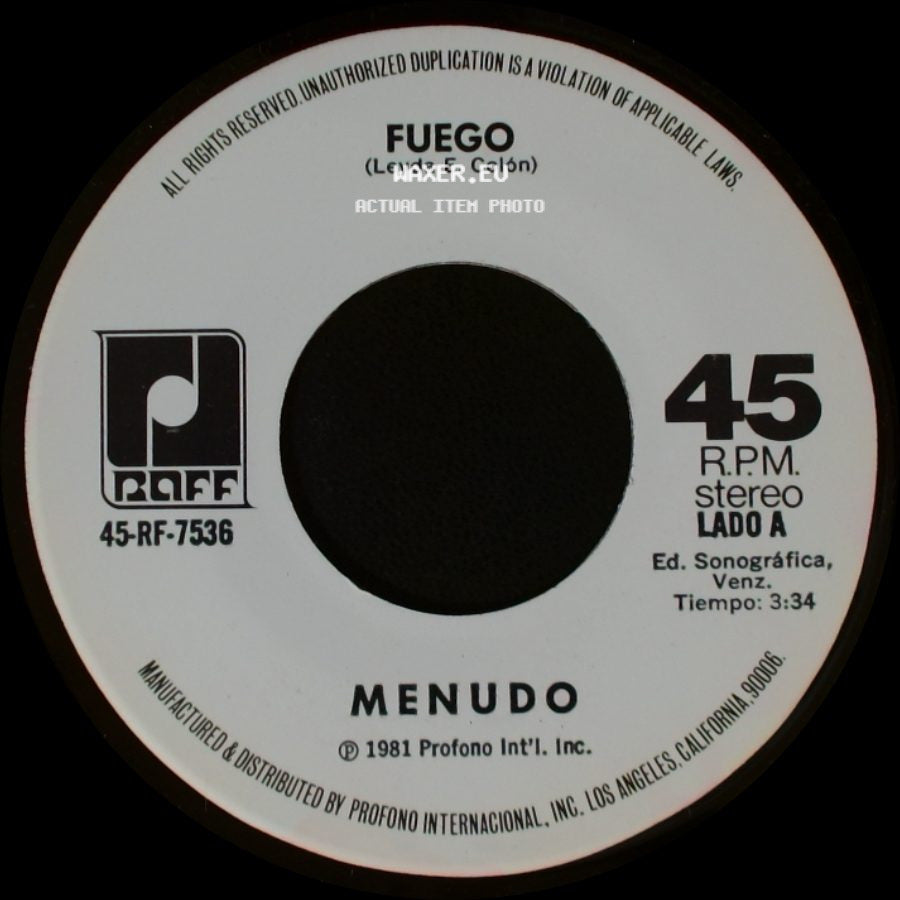 Menudo - Fuego / Llegaste Tu side A