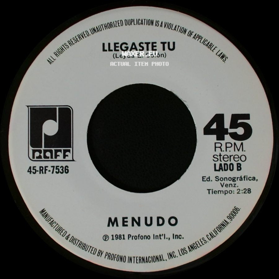 Menudo - Fuego / Llegaste Tu side B