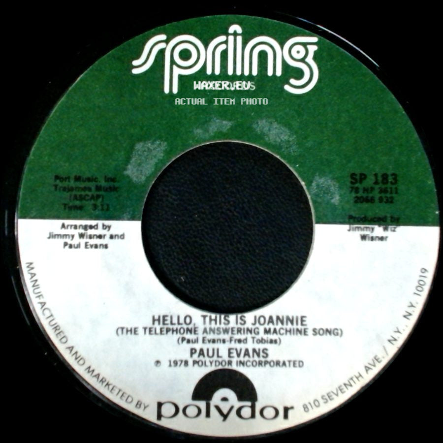 Paul Evans - Lullabye Tissue Paper Co. / Hello, This Is Joannie (The Telephone Answering Machine Song) side B